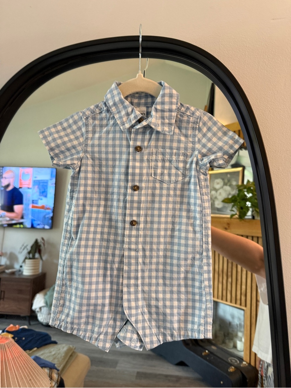 Carter's Blue and White Gingham Button-Front Baby Romper